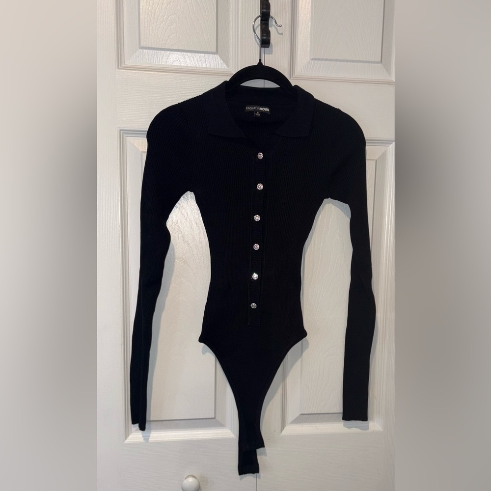 Fashion Nova Black Ribbed Bodysuit